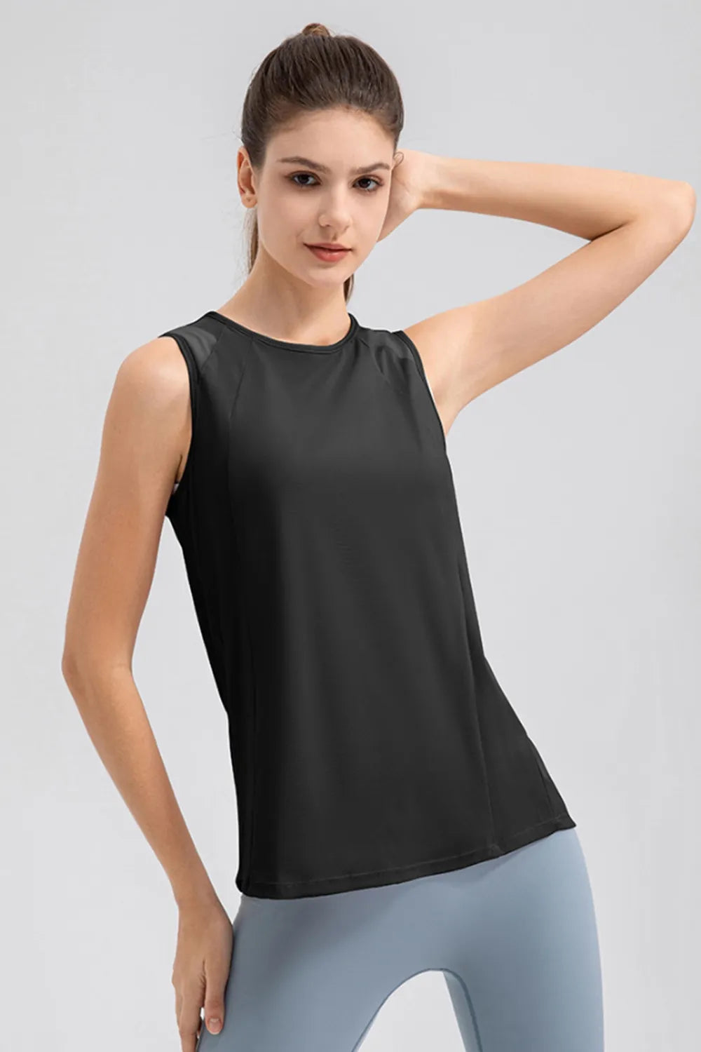 Round Neck Wide strap Active Tank - Ladyez