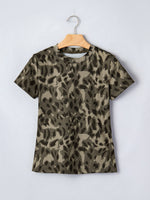 Leopard Print Mock Neck Slim Tee