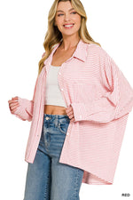Zenana Woven Stripe Button Down Shirt