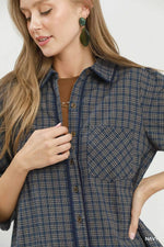 Umgee Plaid Button Down Oversized Shirt Dress