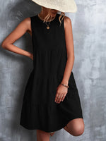 Tiered Round Neck Sleeveless Mini Tank Dress - Ladyez