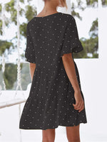 Polka Dot V-Neck Short Sleeve Mini Dress - Ladyez