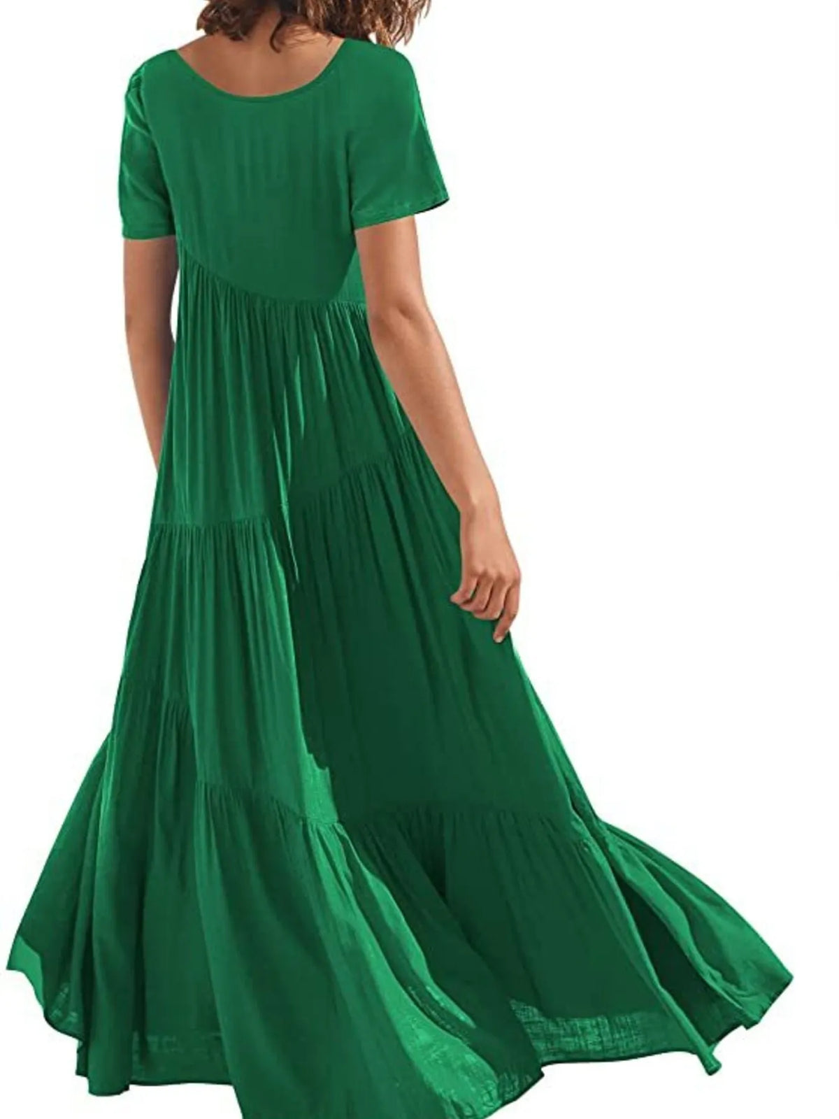 Round Neck Tiered Ruffle Maxi Dress - Ladyez