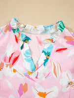 Printed Notched Cap Sleeve Blouse