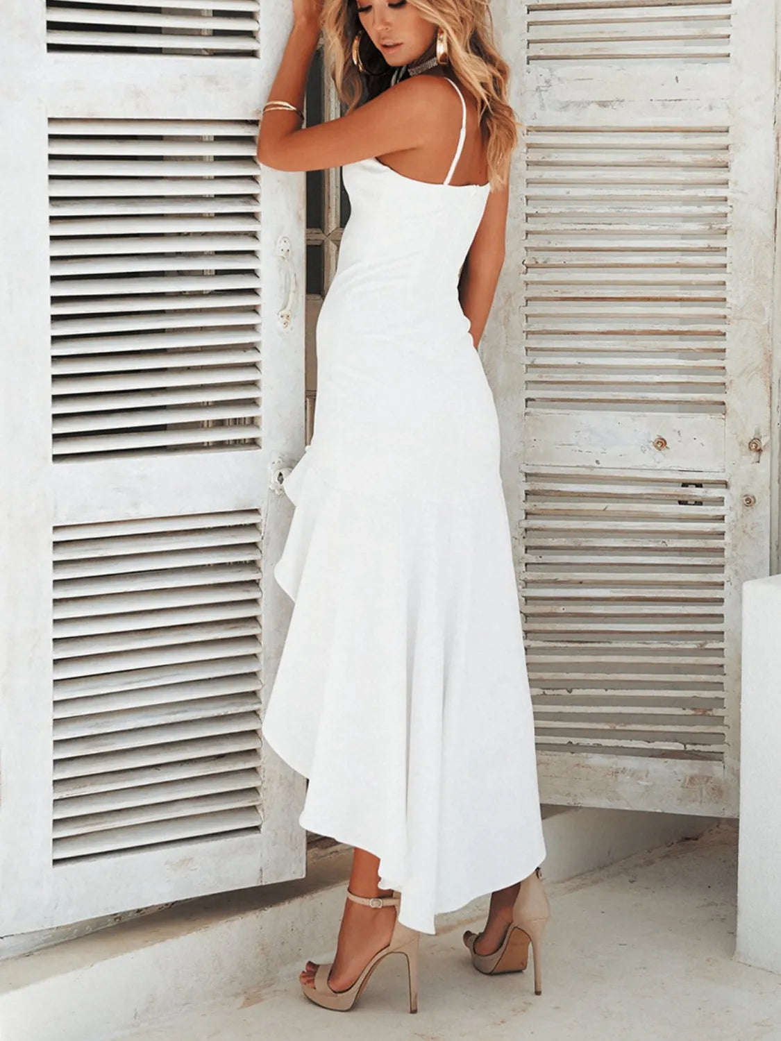 High-Low Ruffled Hem Midi Cami Dress - Ladyez