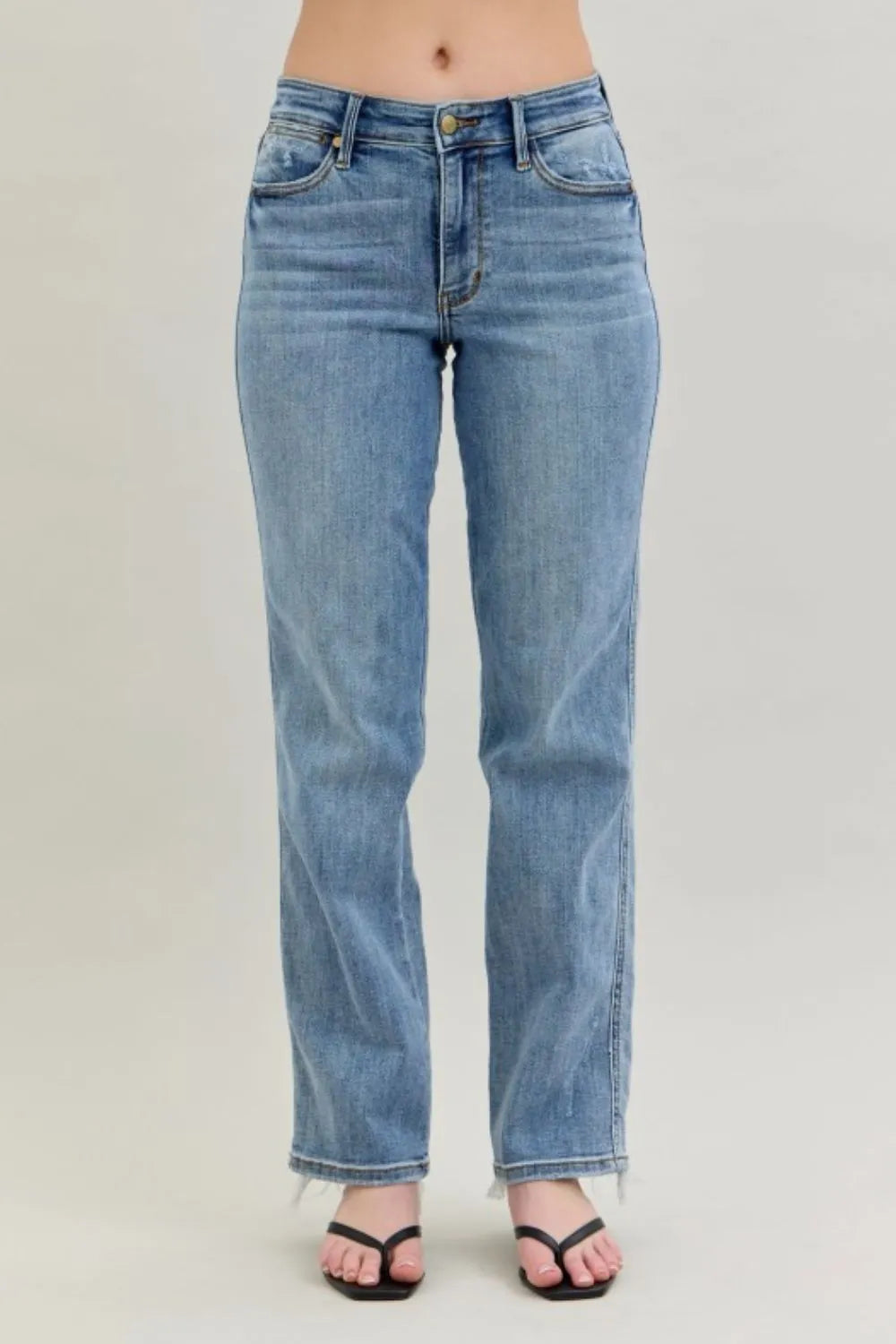 Judy Blue Frayed Hem Cell Phone Pocket Dad Jeans - Ladyez
