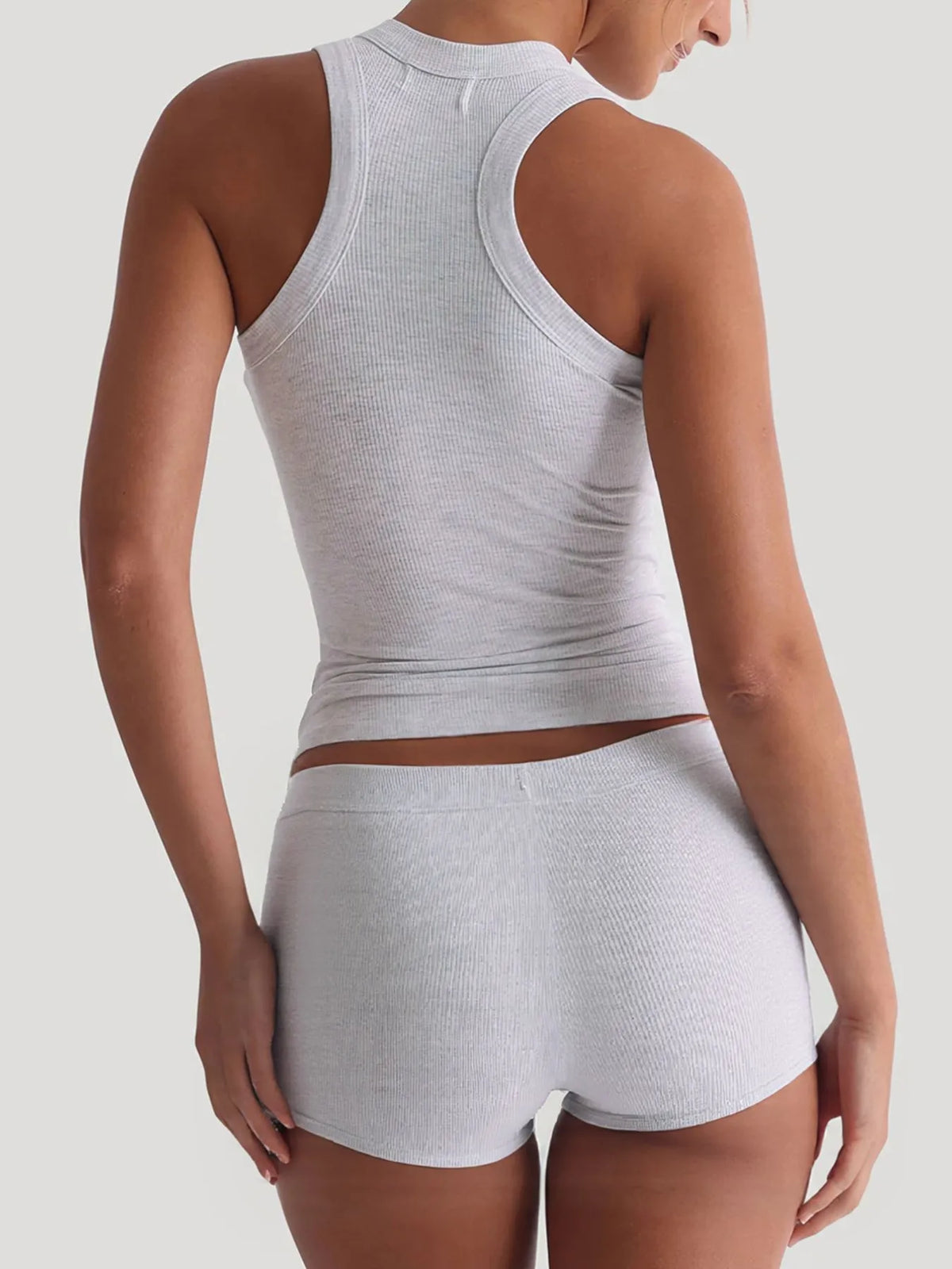 Ribbed Tank Top and Shorts Active Set - Ladyez