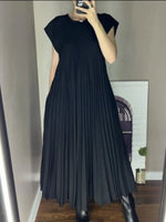 Full Size Pleated Round Neck Maxi Dress Plus Size - Ladyez