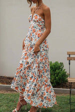 Floral Halter Neck Tiered Maxi Dress - Ladyez