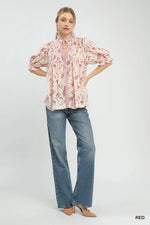 Umgee Mixed Print Button Front Top