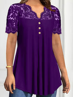 Lace Panel Short Sleeve Blouse - Ladyez