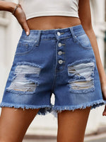 American Flag Raw Hem Denim Shorts with Pockets