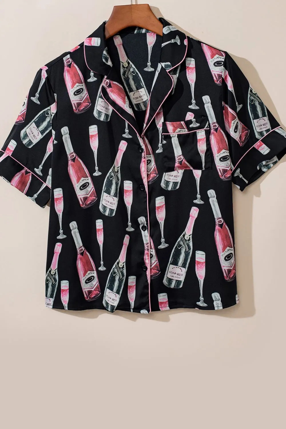 Champagne Print Short Sleeve Top and Shorts Set - Ladyez