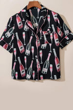 Champagne Print Short Sleeve Top and Shorts Set - Ladyez