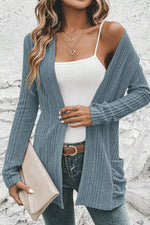 Ribbed Knit Open Front Cardigan with Pockets