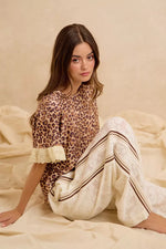 BiBi Leopard and Eyelet Lace Ruffled Top and Shorts Set