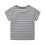 Children's Excavator Striped Round Neck T-Shirt