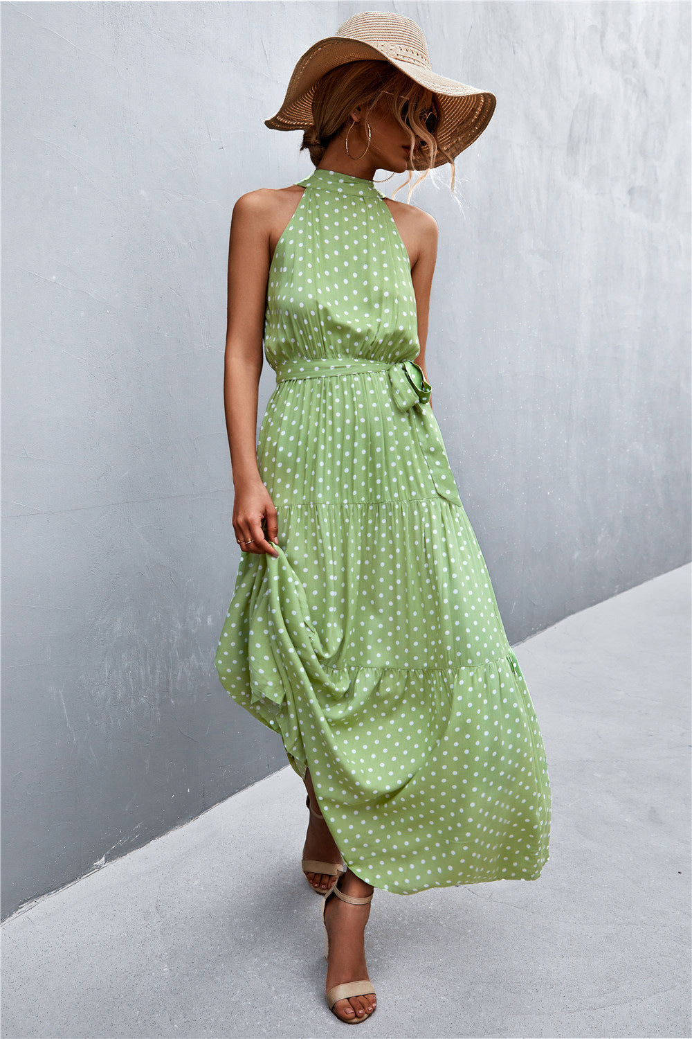 Printed Sleeveless Tie Waist Maxi Dress - Ladyez