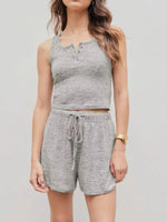 Quarter Button Sleeveless Top and Drawstring Shorts Lounge Set - Ladyez