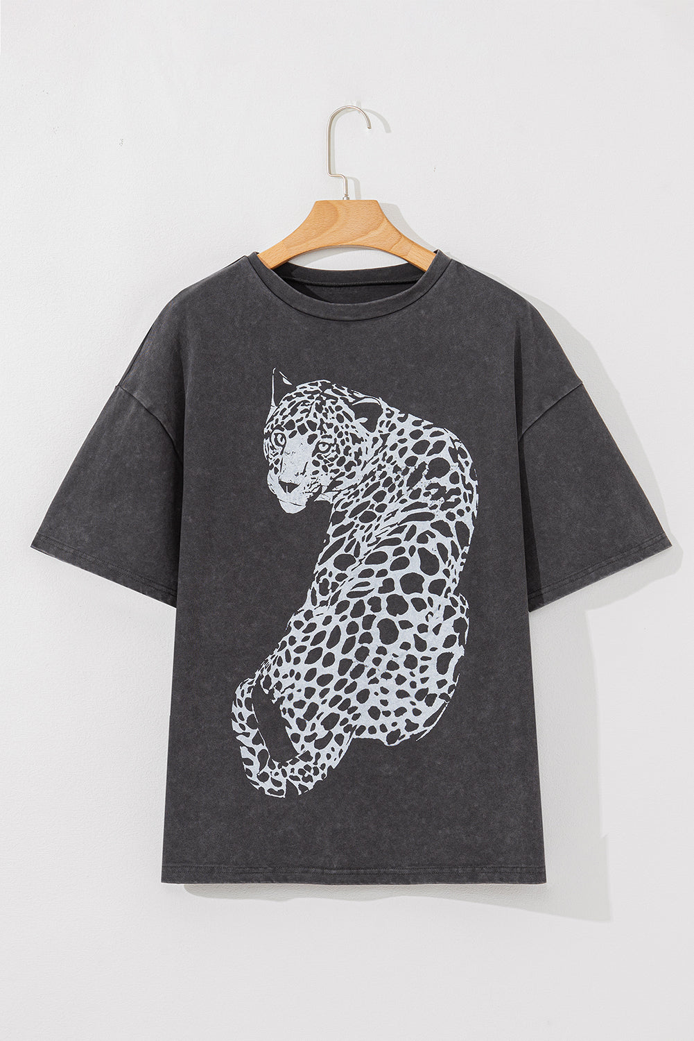 Cheetah Mineral Wash Round Neck Half Sleeve T-Shirt - Ladyez