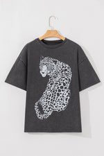 Cheetah Mineral Wash Round Neck Half Sleeve T-Shirt - Ladyez