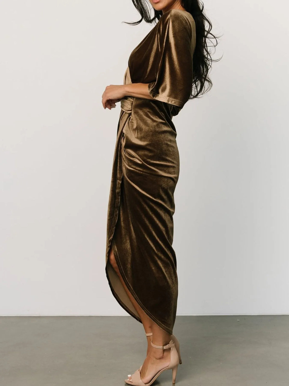 Ruched Surplice Half Sleeve Dress - Ladyez