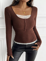 Lace Detail Long Sleeve Ribbed Top