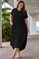 Plus Size V-Neck Short Sleeve Maxi Dress - Ladyez