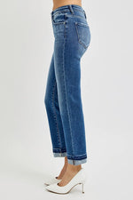 RISEN Mid Rise Ankle Straight Cuffed Jeans - Ladyez