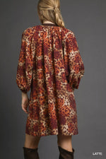 Umgee Animal Print Boho Tunic Dress with Contrast Trim Detail