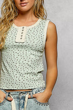 POL Floral Round Neck Cropped Ribbed Tank