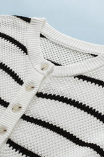 Stripe Drop Shoulder Side Slit Knit Top