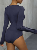 Perfee Lace Detail Plunge Long Sleeve Bodysuit - Ladyez