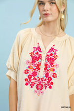 Umgee Embroidered Puff Sleeve Blouse