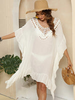 Cutout Ruffled Half Sleeve Cover-Up - Ladyez