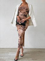Printed Side Slit Tube Dress - Ladyez