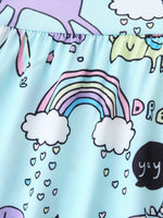 Children's Cute Cartoon Dinosaur & Unicorn Print Casual Dress