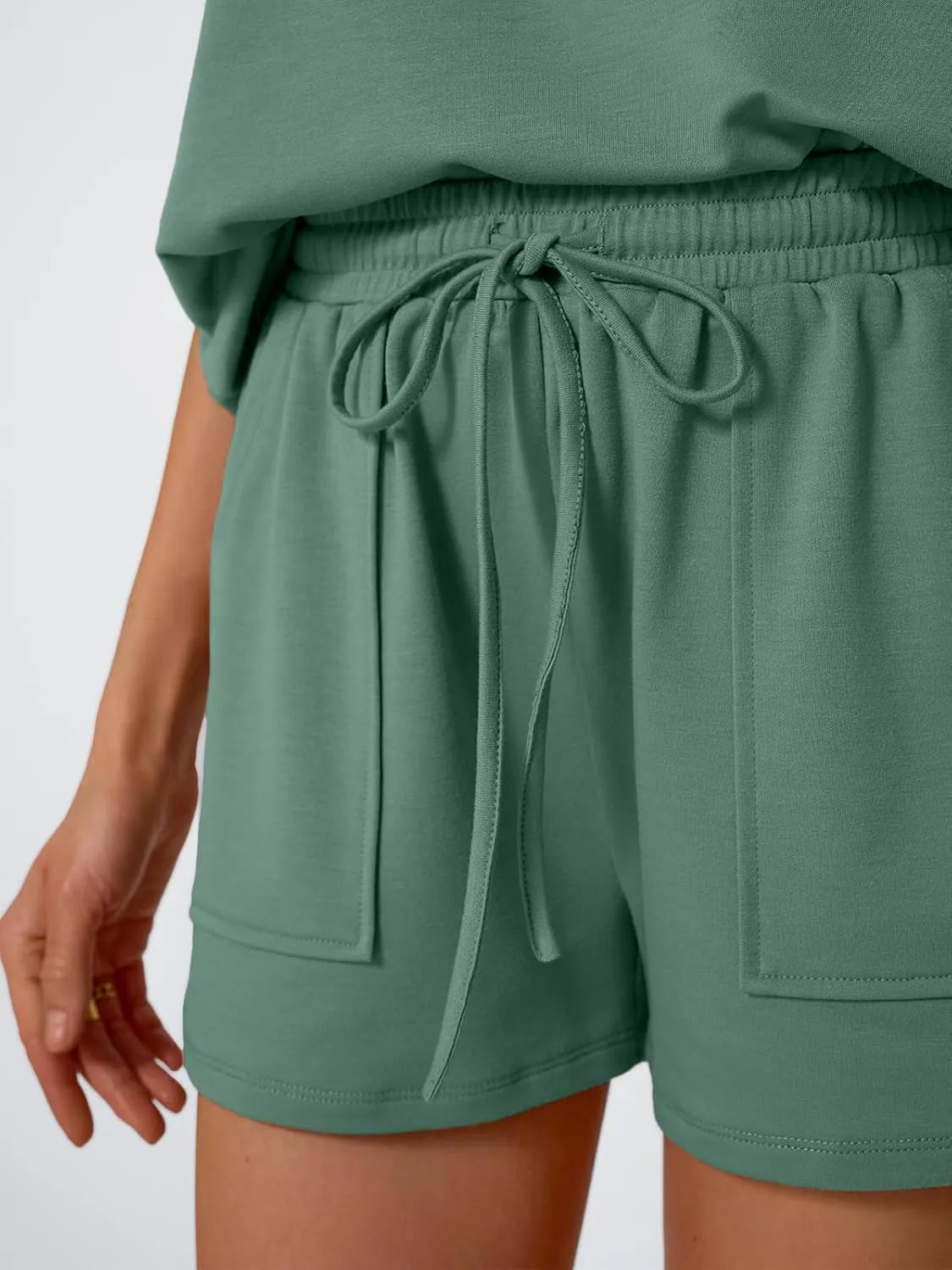 Round Neck Cap Sleeve Top and Shorts Set - Ladyez