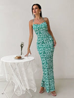 Crisscross Back Floral Print Bodycon Maxi Dress - Ladyez