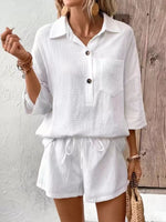Button Detail Top and Shorts Set