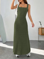 Ribbed Knit Square Neck Sleeveless Maxi Dress