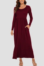 Round Neck Long Sleeve Pocketed Maxi Dress - Ladyez