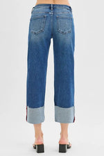 RISEN Full Size Tummy Control Mid Rise Crop Wide Cuffed Jeans Plus Size - Ladyez