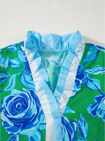 Floral Frilled V Neck Short Sleeve Blouse