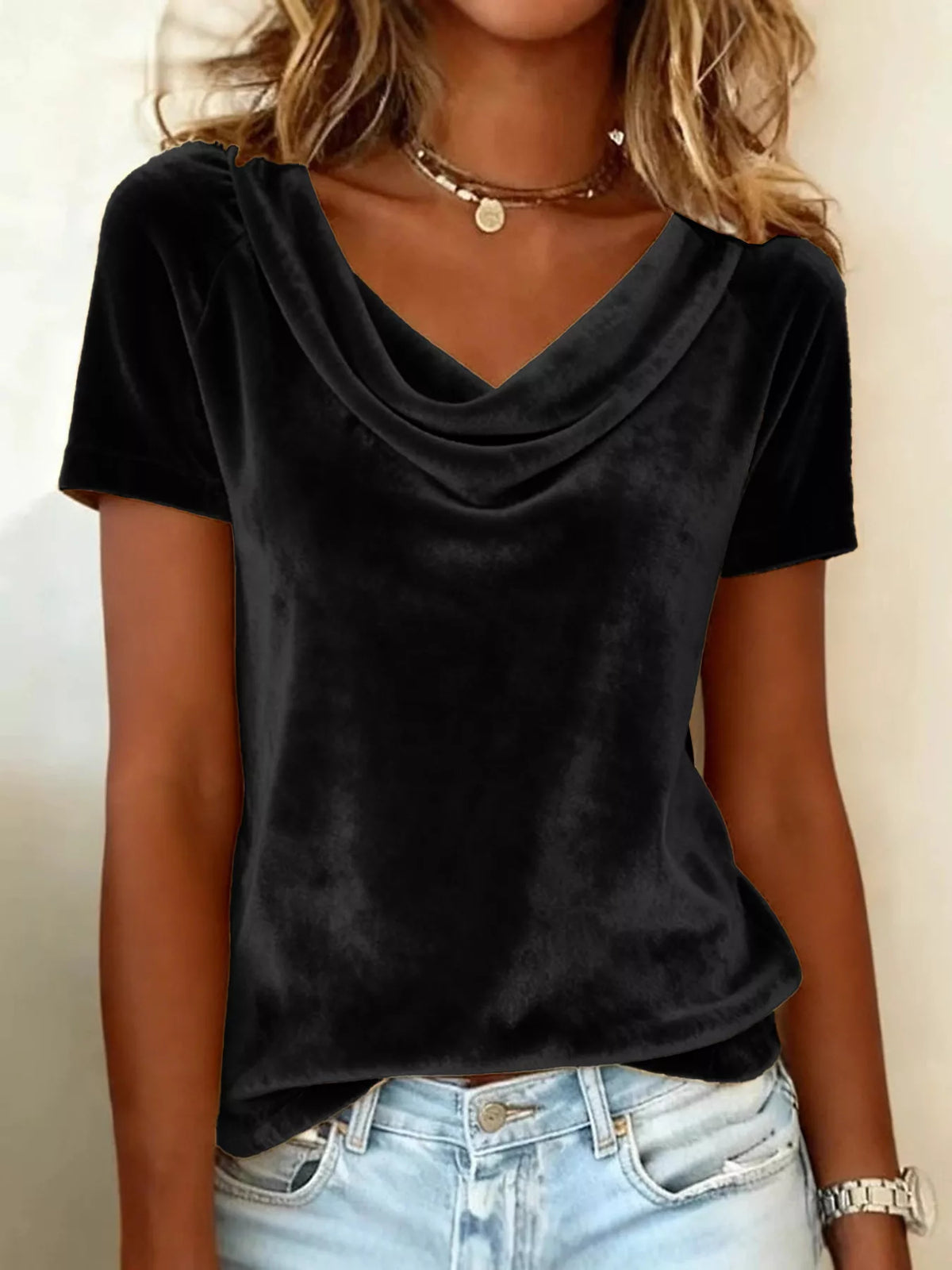 Full Size Cowl Neck Short Sleeve Top Plus Size