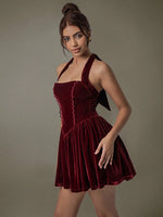 Velvet Halter Skater Dress - Ladyez
