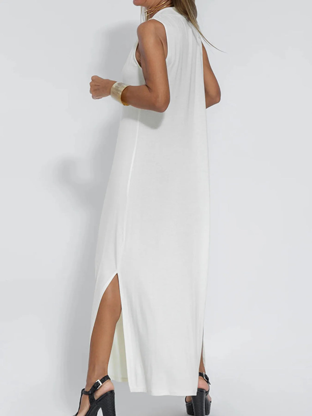 Full Size V-Neck Sleeveless Maxi Dress with Slit Plus Size - Ladyez
