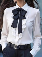 Ruffled Tie Front Long Sleeve Blouse