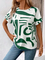 Contrast Round Neck Short Sleeve Blouse