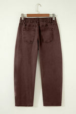 Solid Color Square Patch Pocket Ankle-length Barrel Jeans